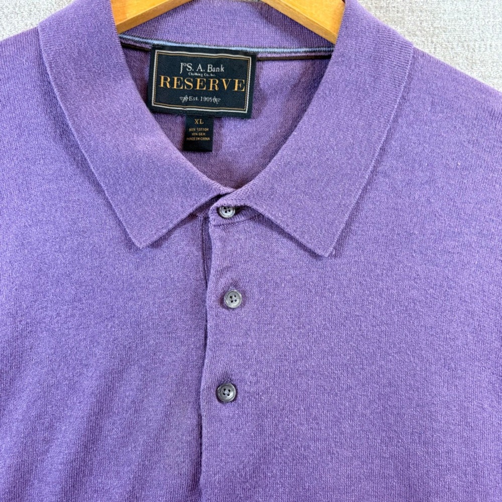 JOS A Bank RESERVE Silk Blend Mens XL Purple Long Sleeve Polo Sweater